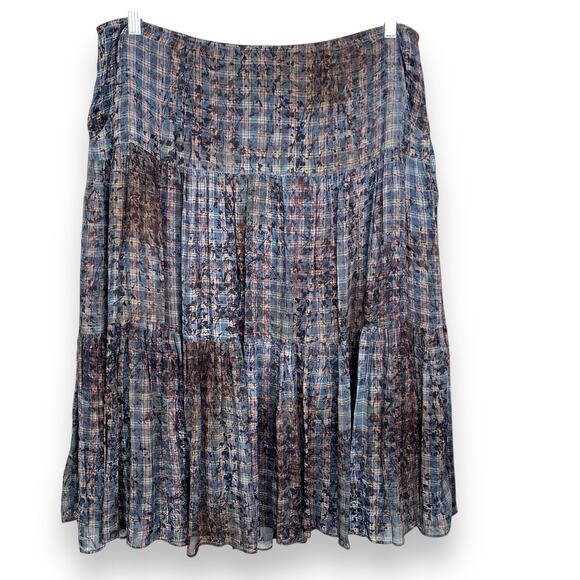 Peruvian Connection Prairie Skirt Midi Tiered Printed Pockets Sz 14 Modest Lined - Picture 1 of 8